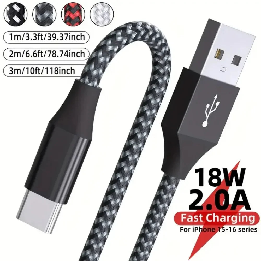 18W USB-C Fast Charge Cable – iPhone, Samsung, Xiaomi 1m/2m/3m