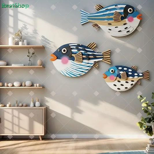 3-Piece Wooden Fish Wall Hanging Set – Coastal Ocean Home Décor Wall Hanging Decor Oasis Select