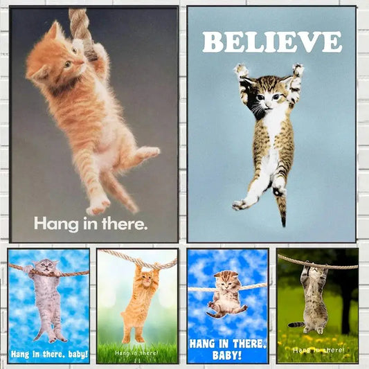 Cute Cat Yoga Canvas Wall Art | Hang In There Pet Poster Canvas Wall Art Peaceful Pleasures Health and Wellness