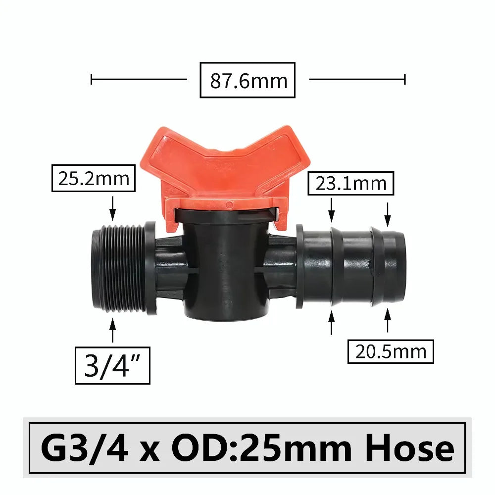 Connectors With 1/2 3/4 Inch Thread Drip Irrigation System Fitting 4/8/10/12/16/20/25mm Hose Barbed Mini Valve Garden Tap Barb Peaceful Pleasures Health and Wellness M