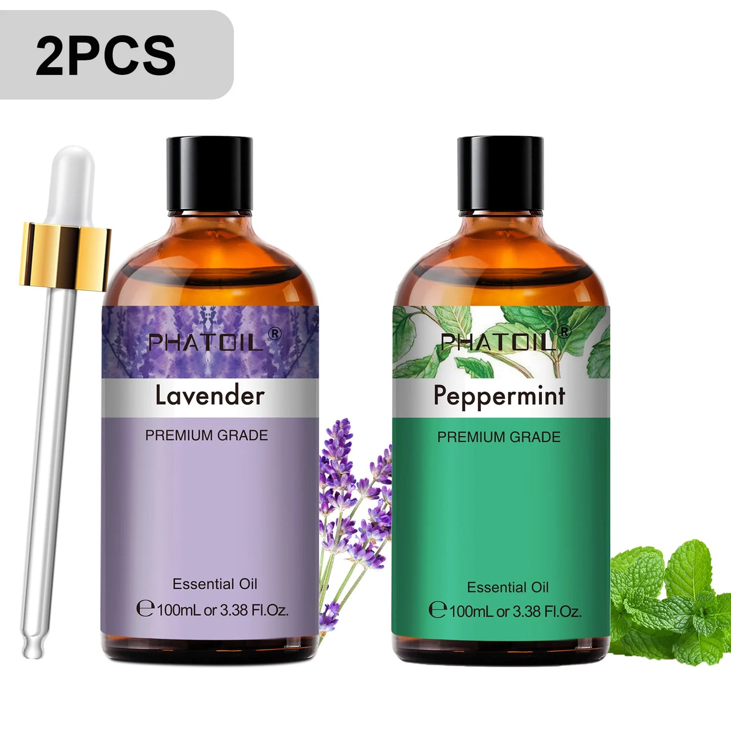 PHATOIL 2pcs/1pcs Lavender Aromatherapy Essential Oil For Diffuser,Candle Making-100ml Eucalyptus Jasmine Vanilla Cinnamon Oils Peaceful Pleasures Health and Wellness Lavender Peppermint 100ml