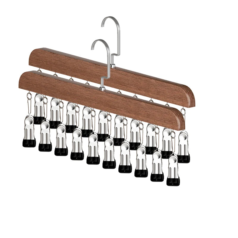 Bamboo Legging Hanger Organizer with 10 Clips – Space-Saving Closet Hanger for Pants & Scarves