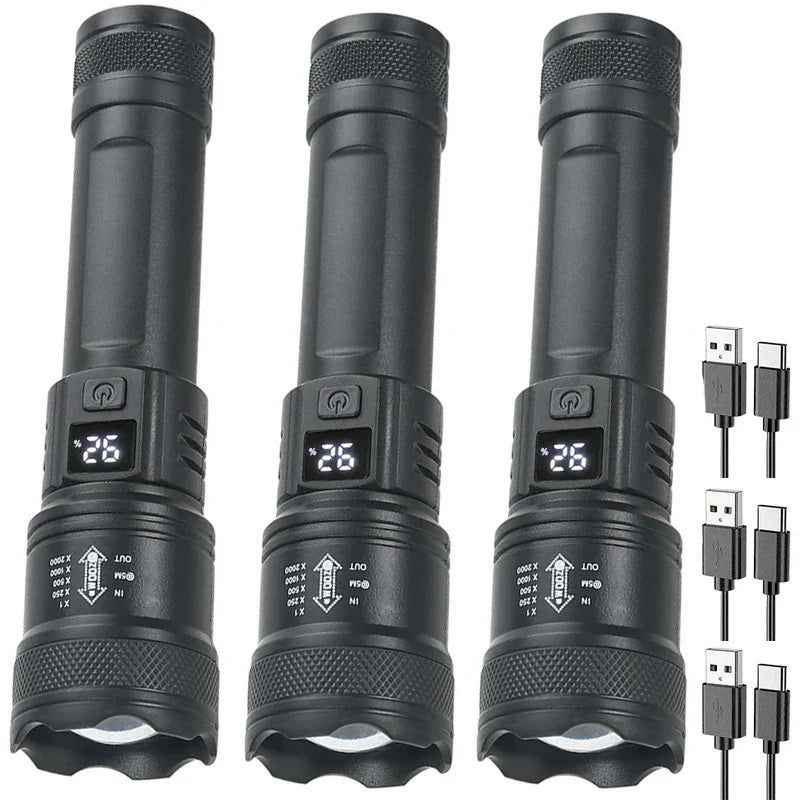 Tactical LED Flashlight 2000LM Zoomable USB Rechargeable Torch