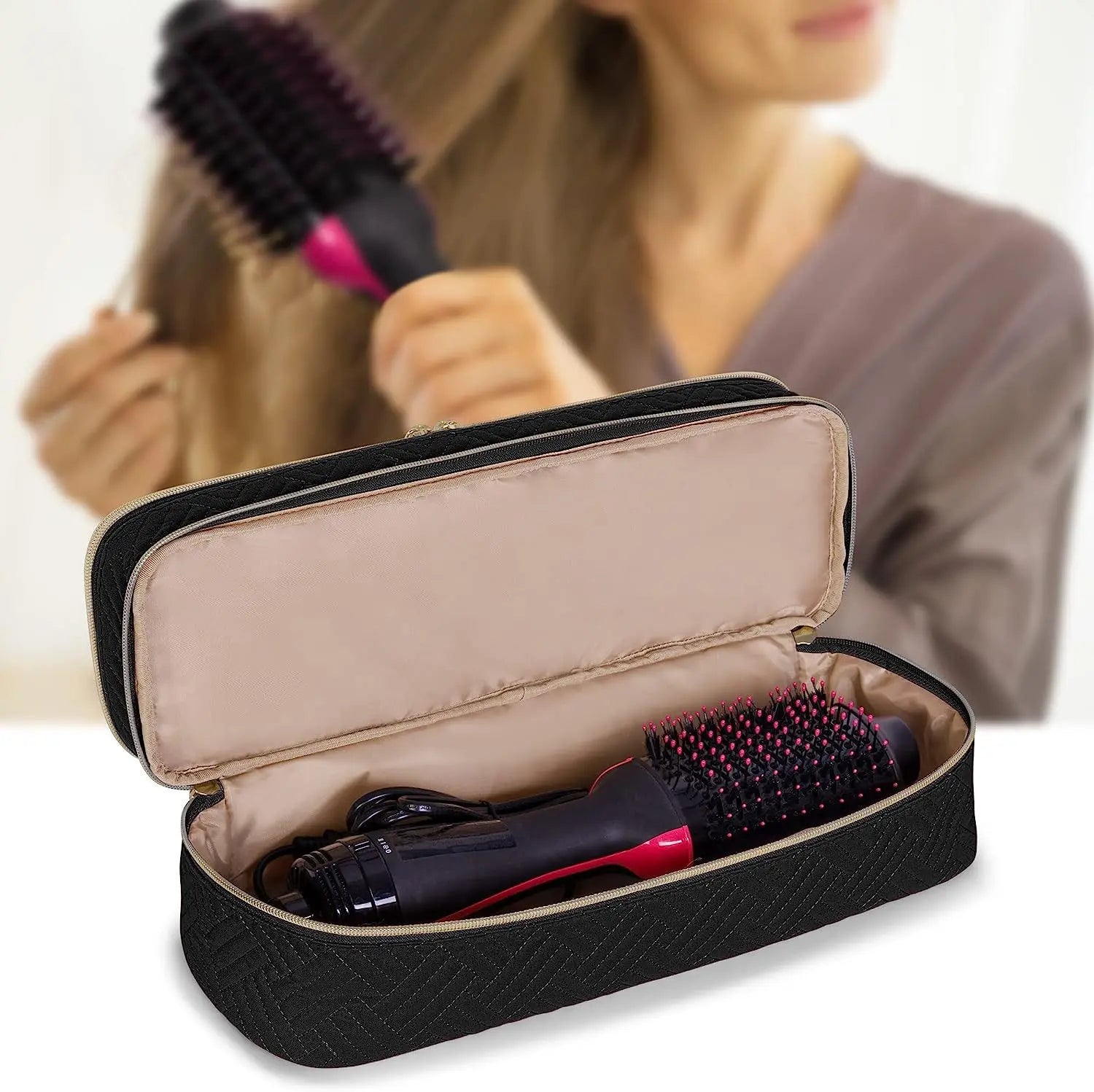 Double-layer travel all-in-one hair dryer storage bag curling wand organizer bag Peaceful Pleasures Health and Wellness