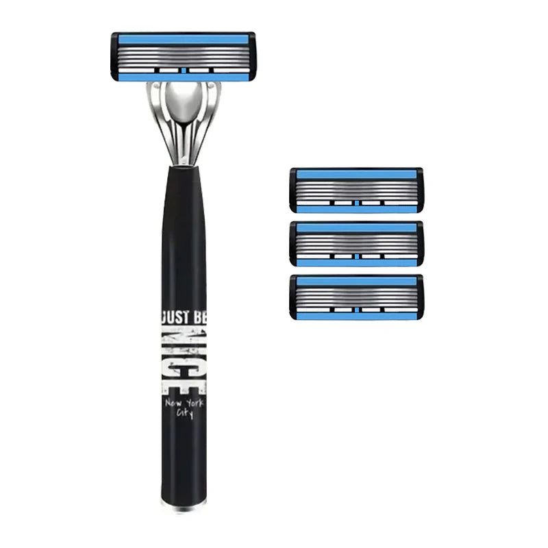 6-Layer Stainless Steel Men's Razor – Detachable & Reusable