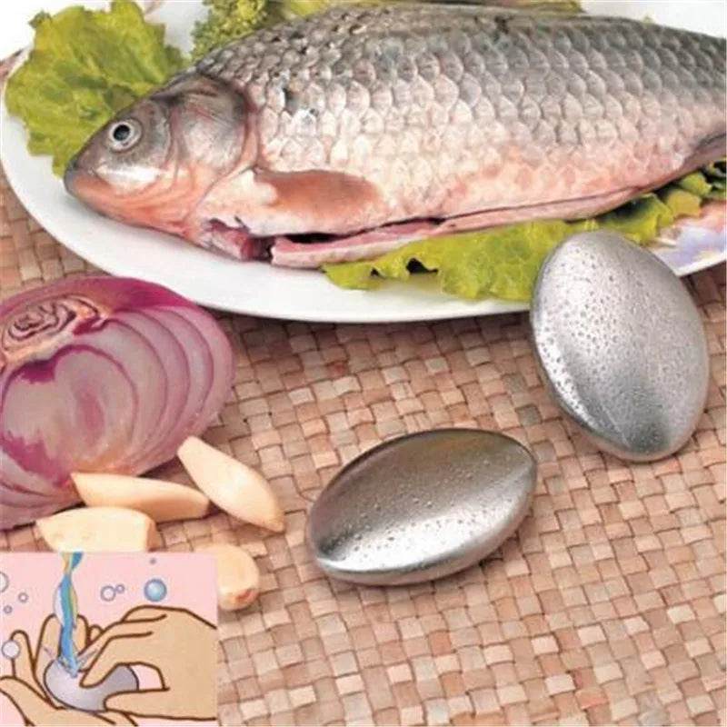 1/2Pcs Stainless Steel Soap Oval Shape Odor Remover Eliminates Garlic Onion Fish Smell for Kitchen and Bathroom Use Peaceful Pleasures Health and Wellness