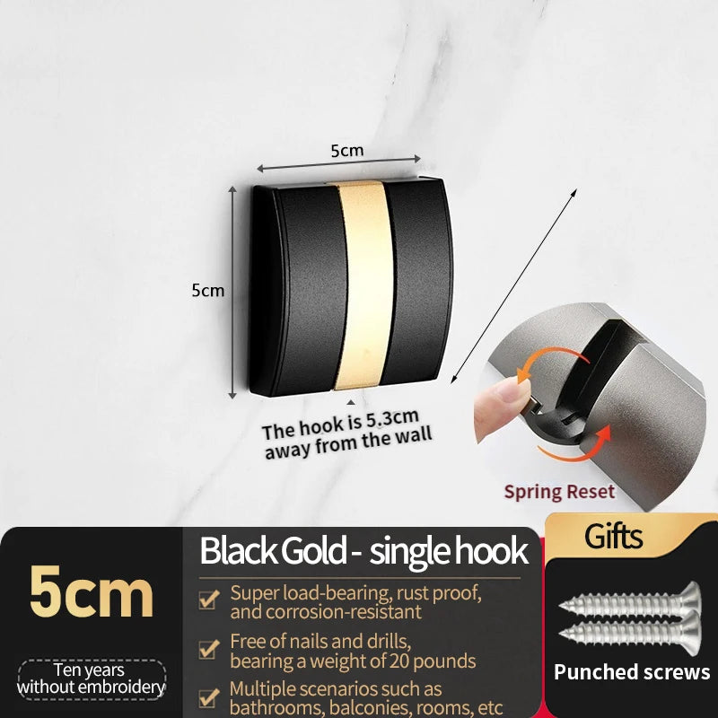Folding Robe Hooks – 5-Hook Aluminum Wall Rack | Bath & Kitchen