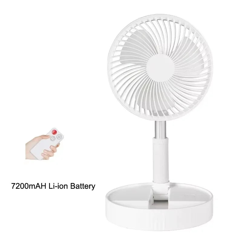 Retractable Fan USB Charging Folding Portable Mini Electric Fan Dormitory Outdoor Cooling Appliances Adjustable Home Fans Peaceful Pleasures Health and Wellness Remote White 7200mAH