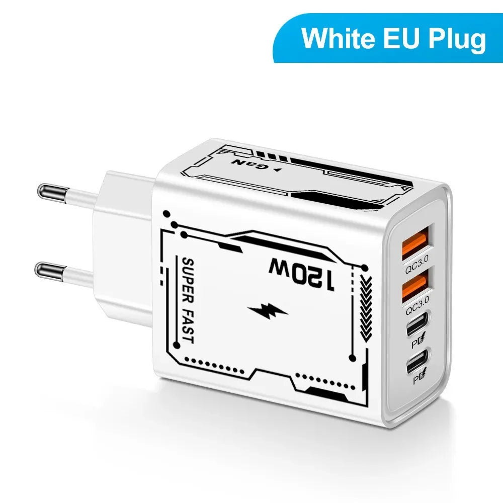 120W USB-C PD Fast Wall Charger 4-Port QC 3.0 – EU/US Plug