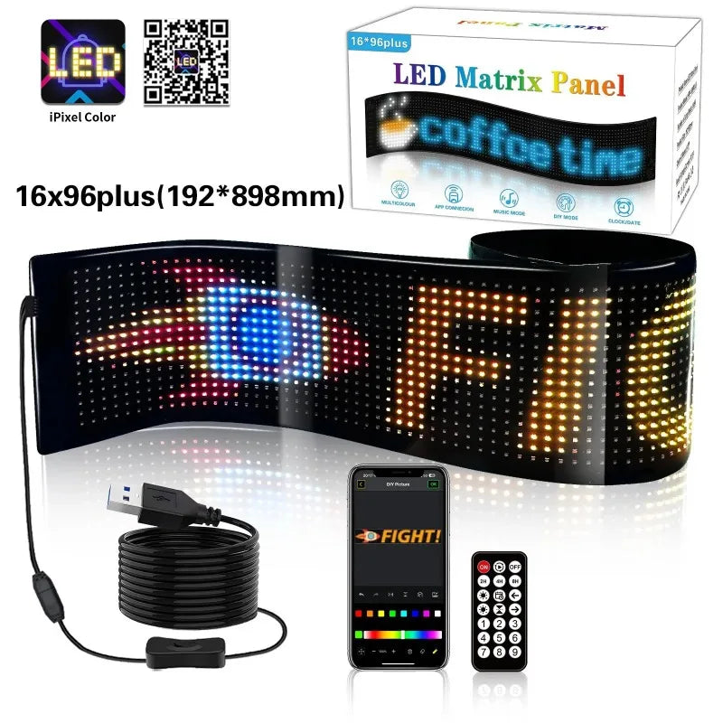 RGB LED Matrix Pixel Panel | Bluetooth Scrolling Text Car Sign