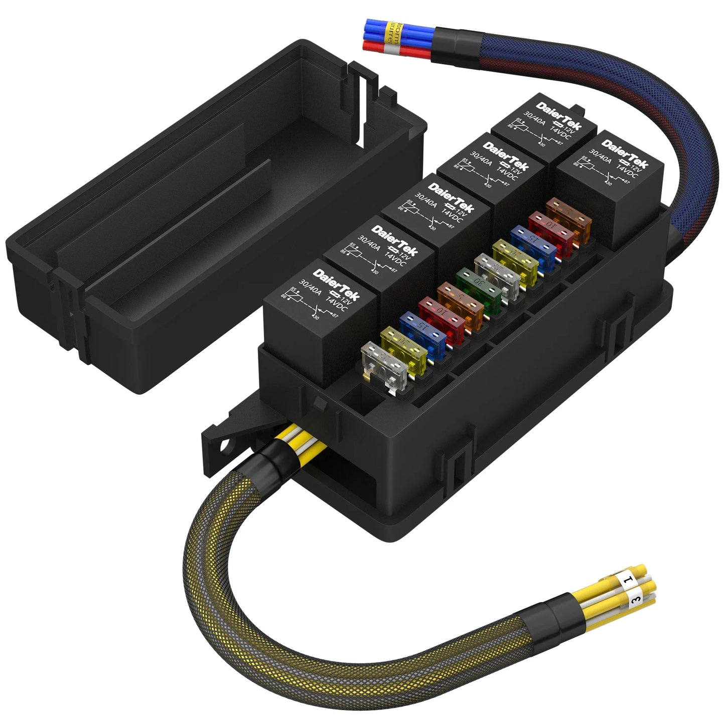 12V Pre-Wired Fuse Relay Box – 6 Relays & 11-Way ATC/ATO for Auto Car Marine Peaceful Pleasures Health and Wellness RB-R6F11-W1-4P United States