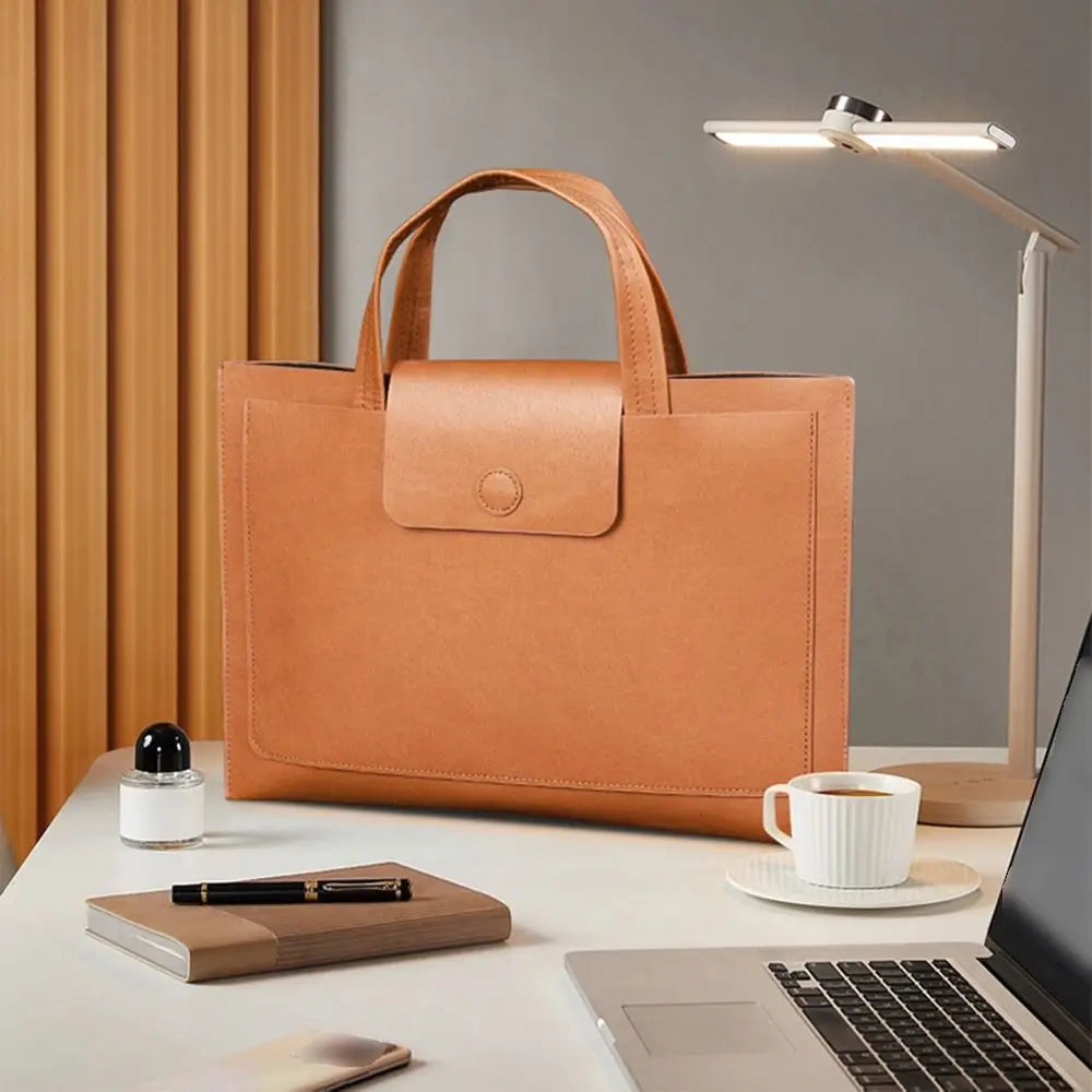 Large Capacity A4 Leather Document Bag Magnetic Button Thickened Waterproof Laptop Cases Portable Simple File Storage Bag Paper Peaceful Pleasures Health and Wellness