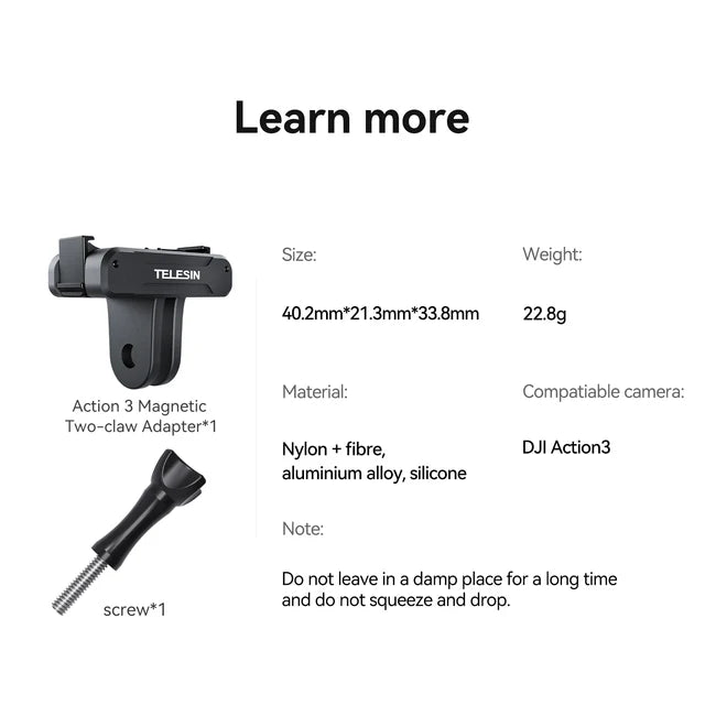 TELESIN Magnetic Two Claw Adapter Action Camera Accessories For DJI OSMO Action 3 Adapter Refined and Safe Peaceful Pleasures Health and Wellness Two Claw Adapter China Mainland