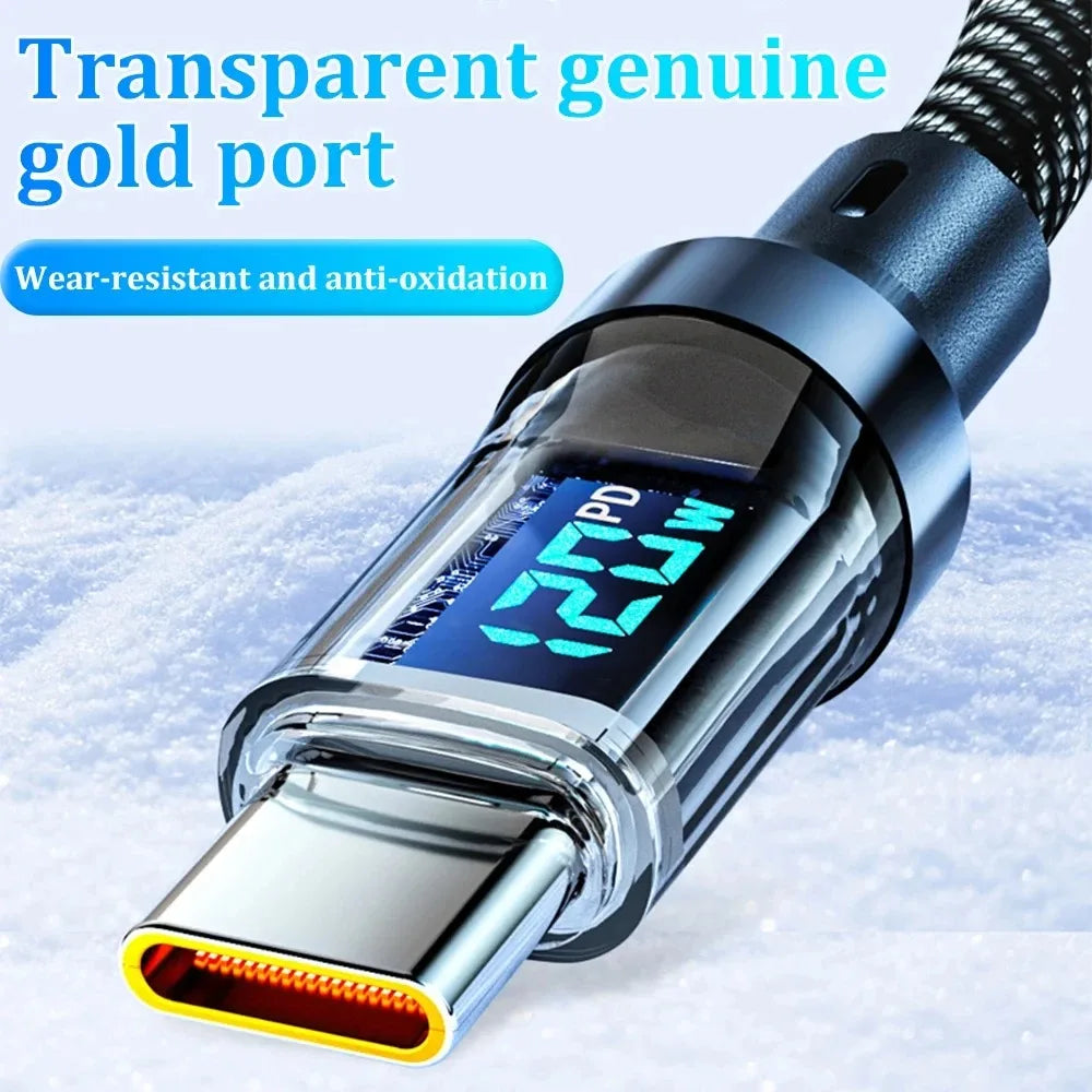 120W USB-C Fast Charging Cable with LCD Display – 2m Braided