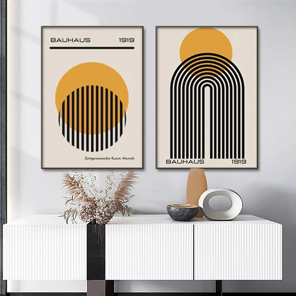 Mid Century Modern Bauhaus Geometric Canvas Wall Art Print