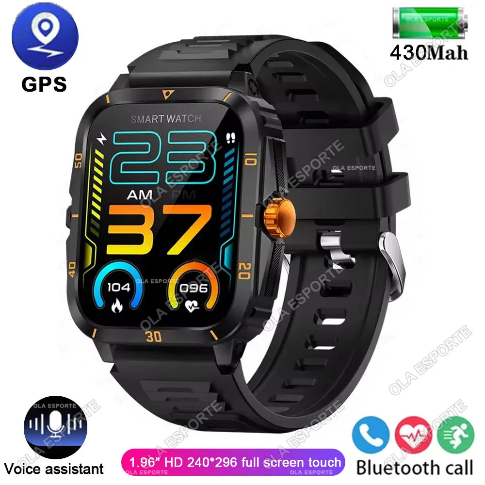 2025 Sport Smart Watch For Men 1.96'' Screen Blood Oxygen Bluetooth Call Watch 100+Sport Waterproof Smartwatch Man Reloj Hombre Peaceful Pleasures Health and Wellness Black Gold