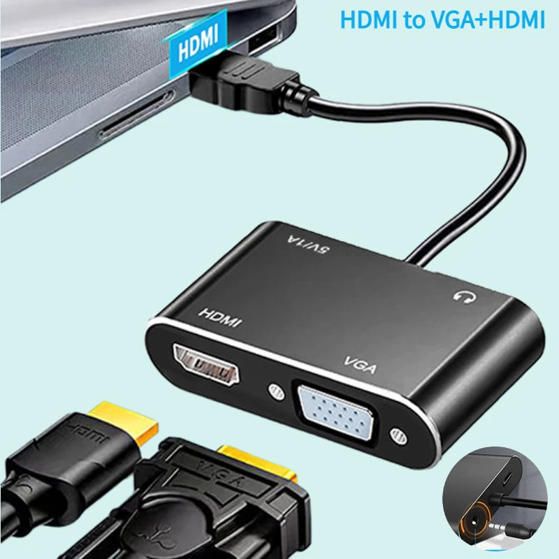 HDMI-compatible TO 4K HD VGA 1080p Converter Dual Display At The Same Time with 3.5mm Audio for PC HDTV Monitor Display Peaceful Pleasures Health and Wellness
