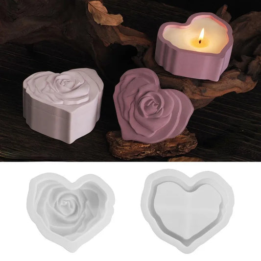Heart Shape Rose Storage Box Silicone Mold Lid DIY 3D Carved Candle Peaceful Pleasures Health and Wellness