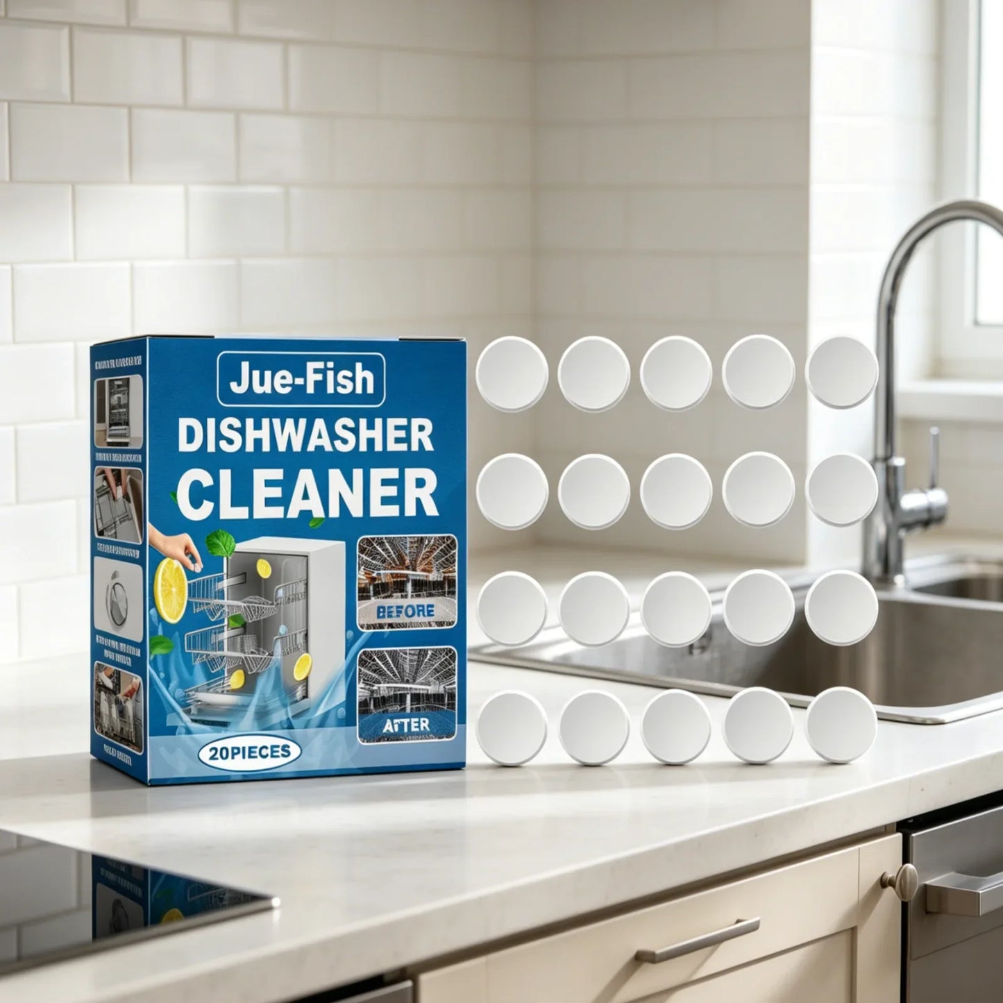 Jue Fish Dishwasher Cleaner Tablets – Descale & Deodorize 20pk