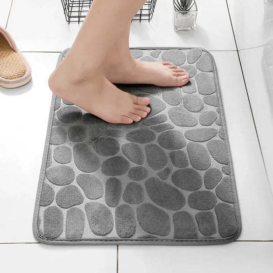 Pebble Embossed Floor Mat Bathroom Sponge Non Slip Water Absorbent Rug Household Dirt Resistant Easy Clean Cobblestone Bath Mat Peaceful Pleasures Health and Wellness