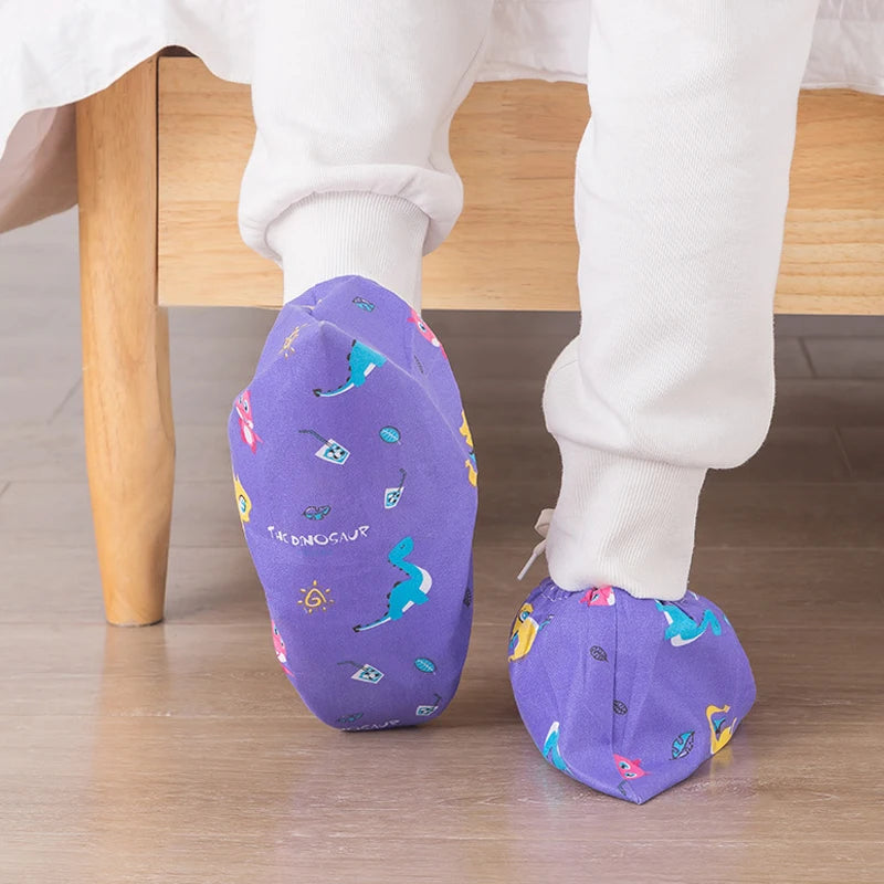 Cartoon Print Reusable Shoe Covers | Non-Slip Indoor Overshoes