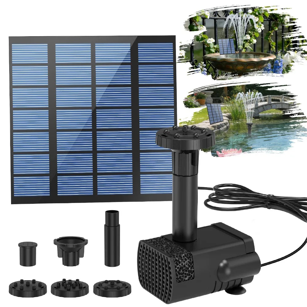 1.8W Split Solar Fountain Pump – 6 Nozzles, Bird Bath & Garden