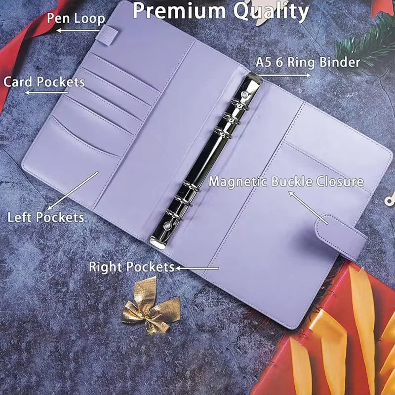A5 Notebook Photocard Binder 4 Pockets Sleeves 6 Ring PU Leather