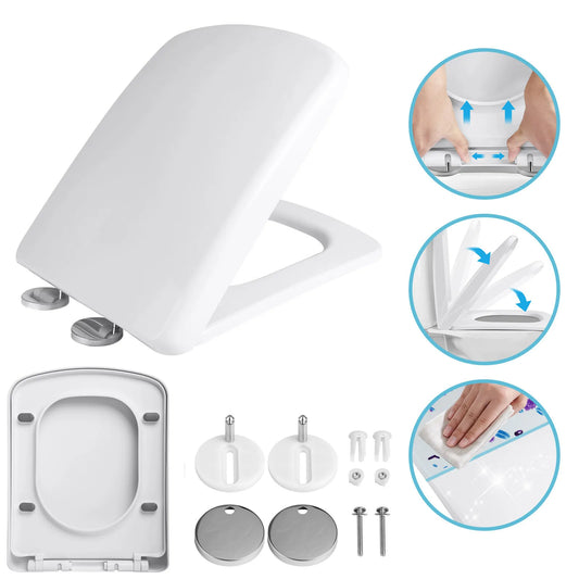 Square Slow-Close Toilet Seat Lid Cover Set Quick Release Thicken Replacement Universal Easy Installation For Home Peaceful Pleasures Health and Wellness