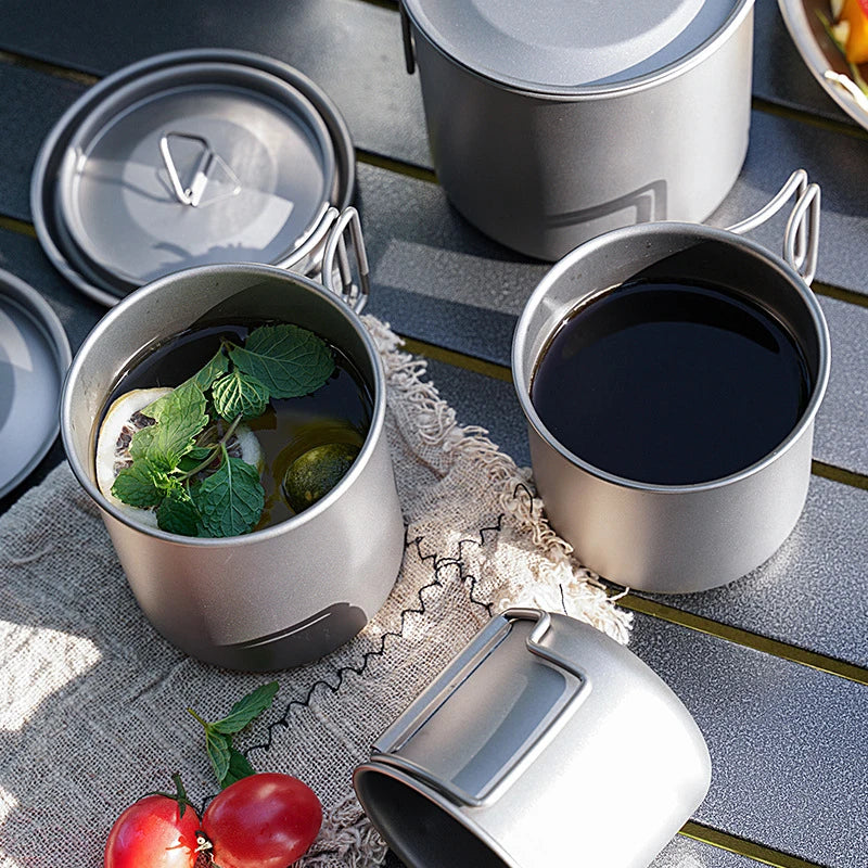 Pure Titanium Folding Cup – Lightweight Outdoor Camping Mug with Foldable Handle Peaceful Pleasures Health and Wellness