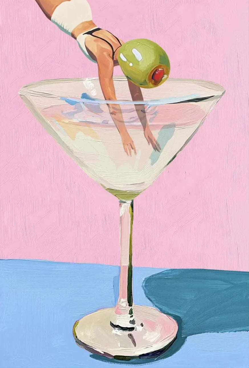 Coffee Martini Cocktail Margarita Drink Girl Jumping Into Wine Glass Fun Poster Canvas Printing Wall Art Bar Club Kitchen Decor Peaceful Pleasures Health and Wellness DM45-1 20x30cm Unframed