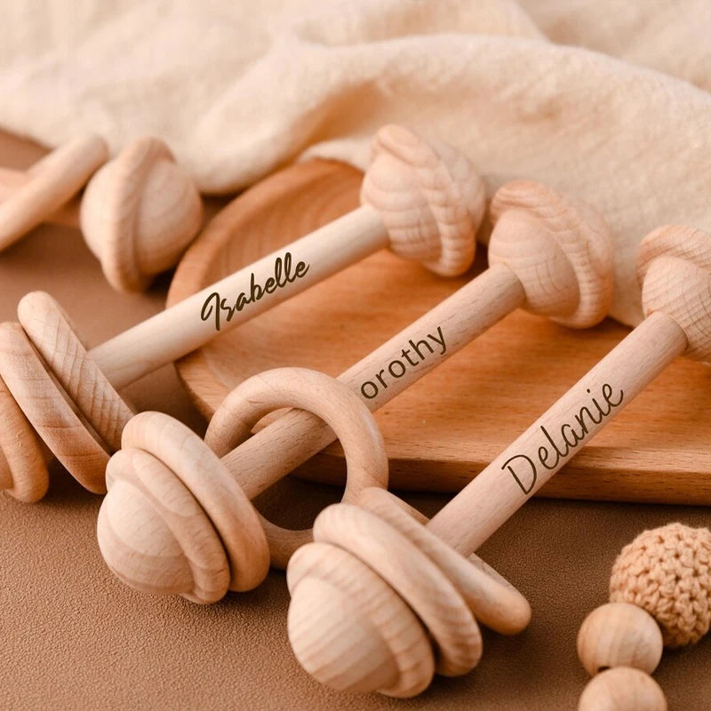 Personalized Engraved Wooden Baby Rattle – Keepsake Gift Personalized Baby Rattle Peaceful Pleasures Health and Wellness