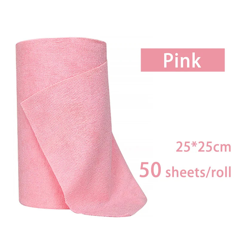 [Microfiber Cleaning Wipes] 20/50 Rolls Microfiber Cleaning Wipes, Reusable Household Kitchen Towel Rolls Peaceful Pleasures Health and Wellness Pink-50 sheets