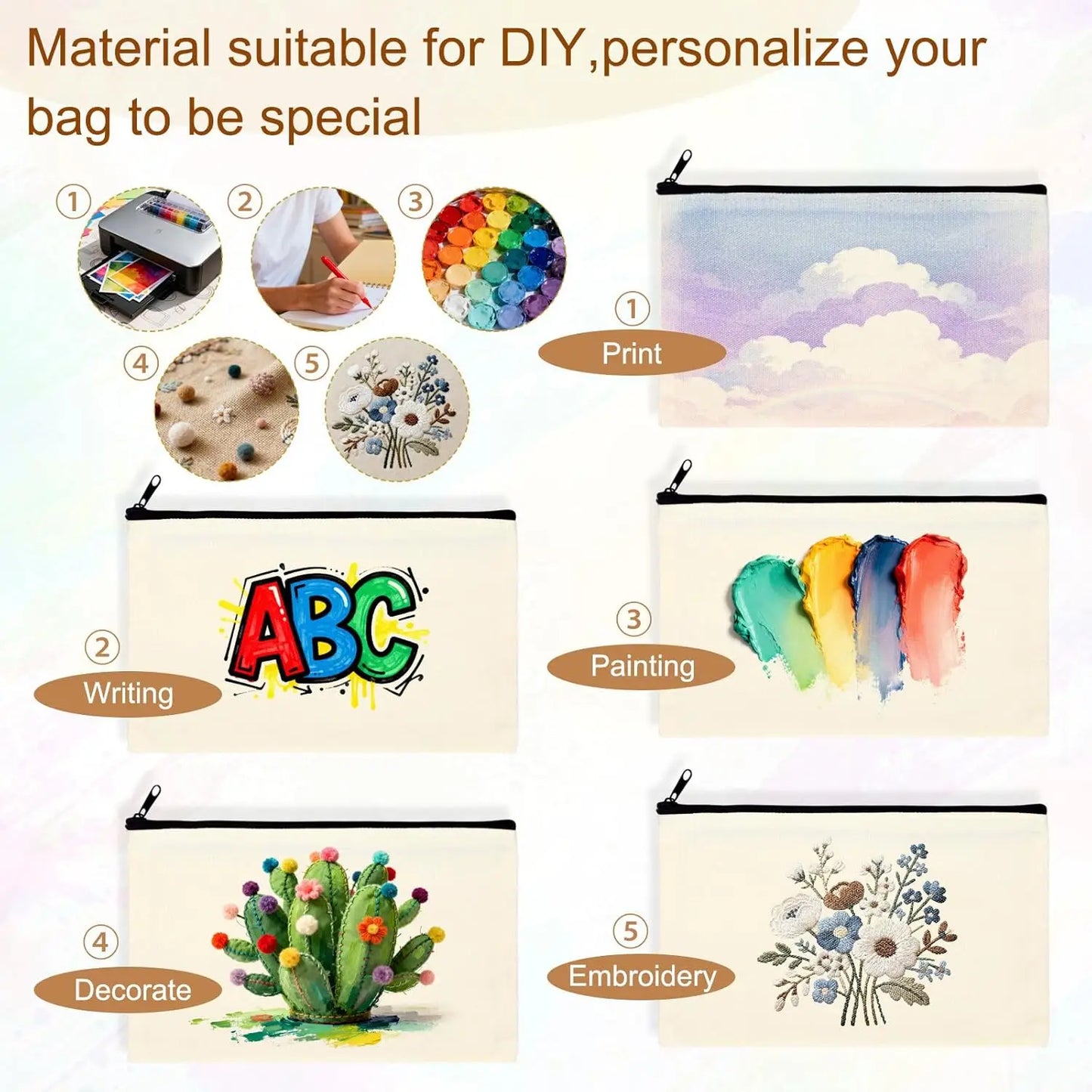 12-Pack Blank Canvas Zipper Bags – DIY Pencil & Makeup Pouches