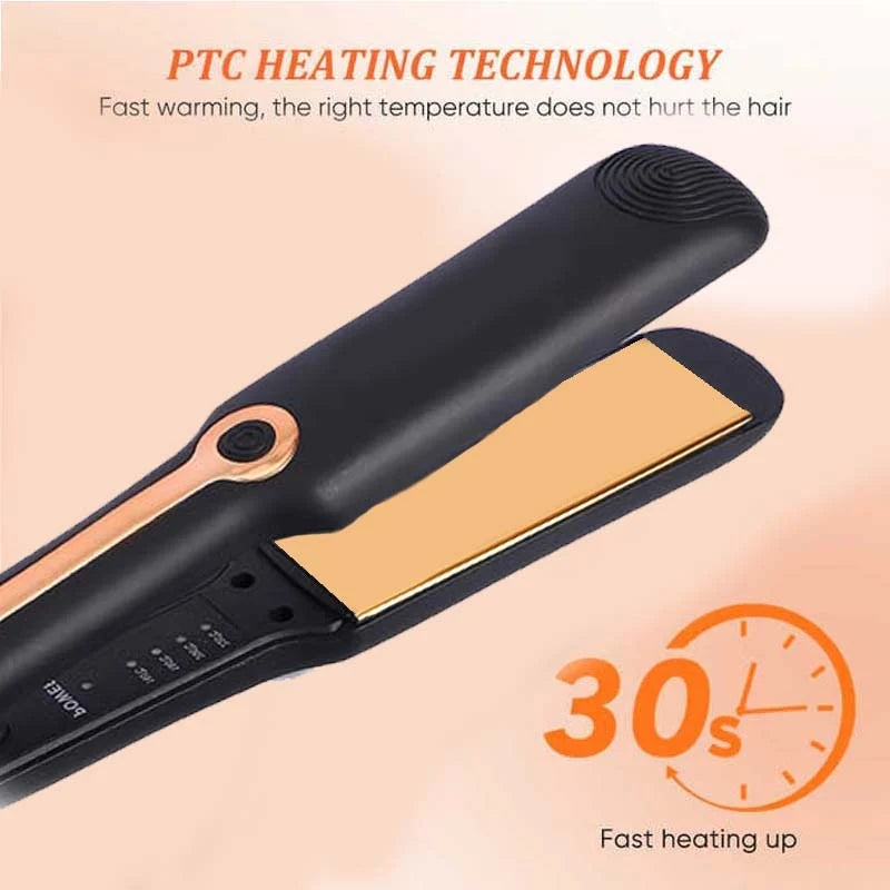 2-In-1 Hair Straightener Professional Ceramic Flat Iron Negative Ion Wide Plate Temperature Adjustable Straightening Iron Peaceful Pleasures Health and Wellness