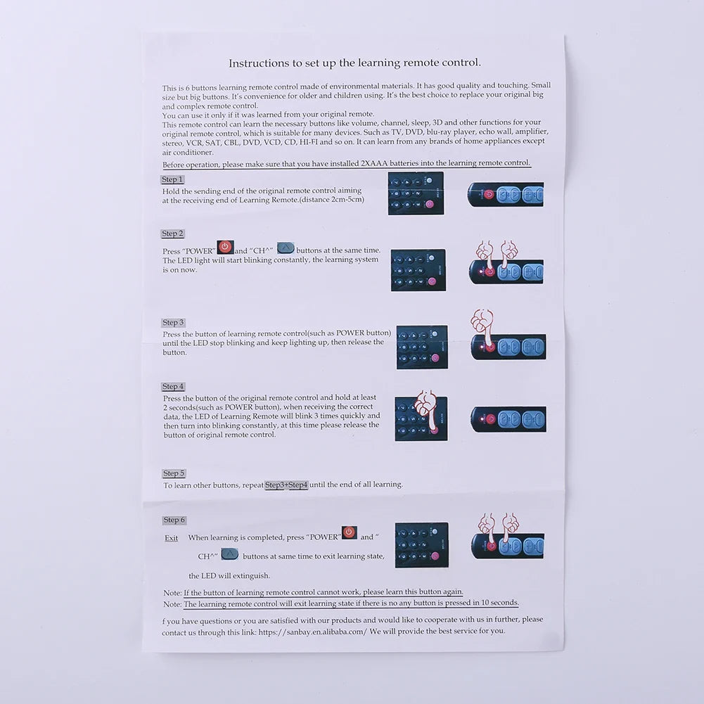 6-Key IR Learning Remote Control for TV STB DVD DVB HIFI