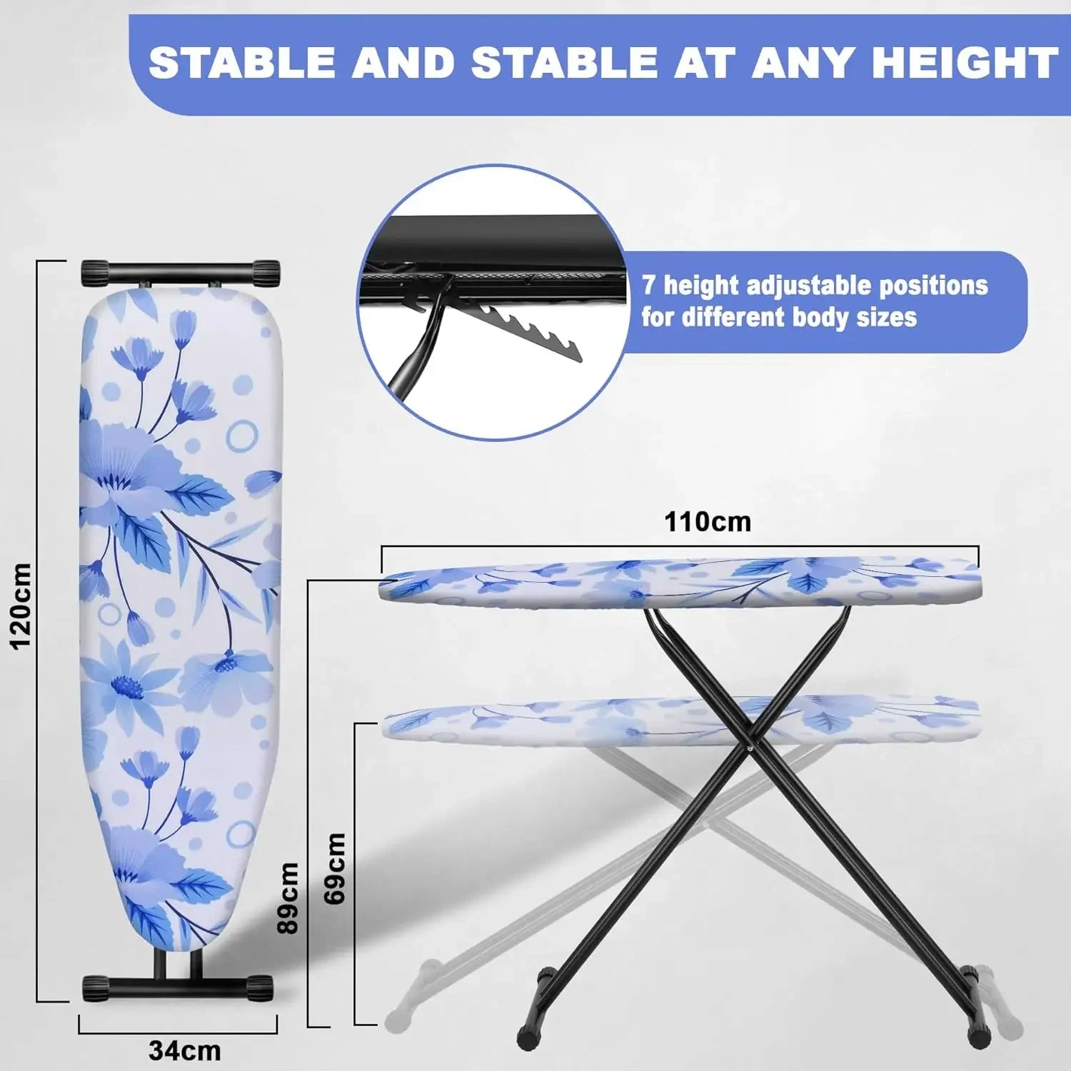Compact Ironing Board with Extra Thick Padded Cover, Stable Foldable Design for Efficient Ironing Peaceful Pleasures Health and Wellness