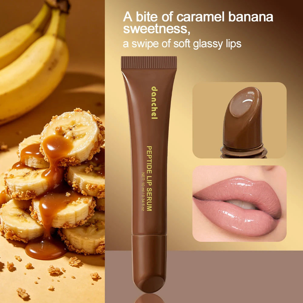 Caramel Banana Flavoured Peptide Lip Balm Instant Deep Hydration Smooth Fine Lines High Gloss Lip Finish Banana Peptide Lip Balm Peaceful Pleasures Health and Wellness