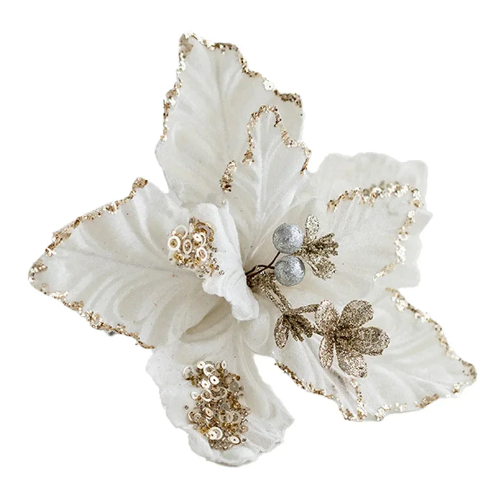 Fabric Christmas Flower Ornament 22cm | Gold, Red, White & More