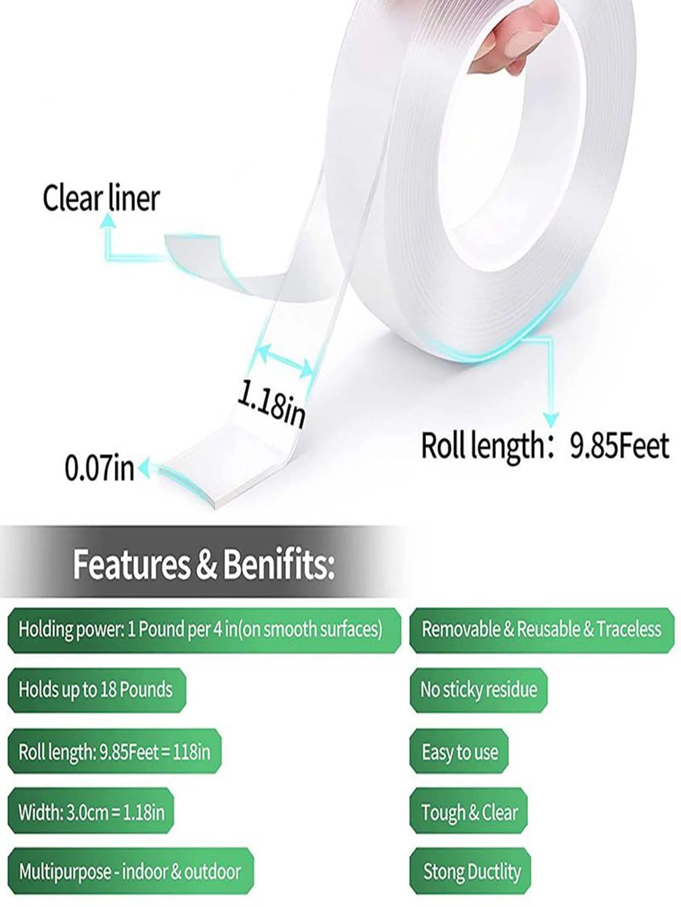 Bview Art Thick Wide Long 3m Multi-function Nano Tape Transparent