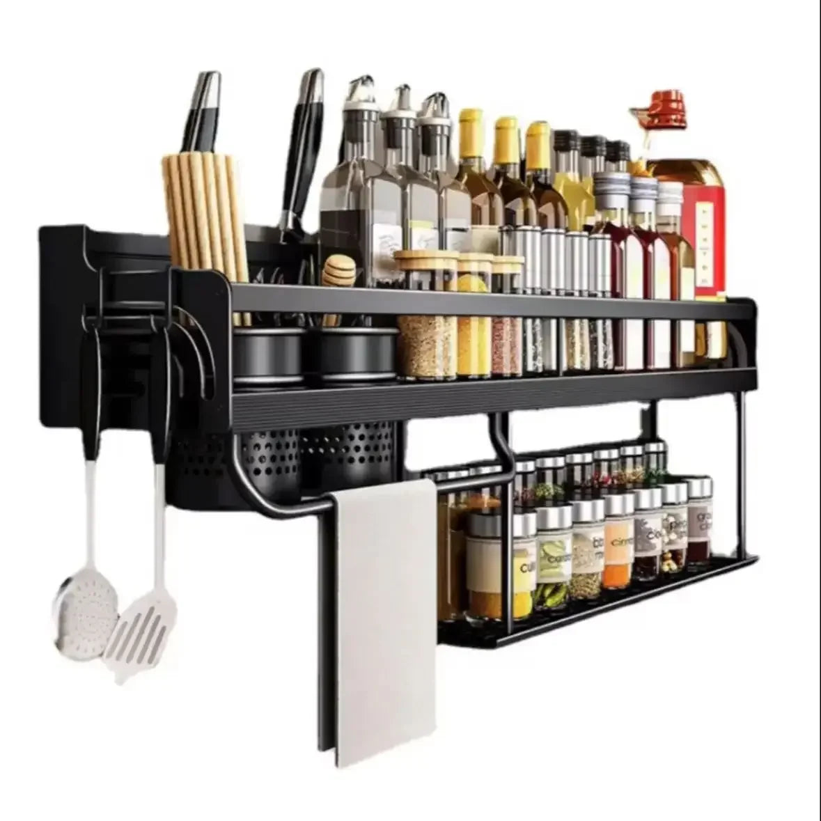 Kitchen Organizer Shelf Wall-mounted Spice Storage Rack Kitchen Knife Holder Wall Seasoning Chopstick Spoon Shovel Storage Peaceful Pleasures Health and Wellness