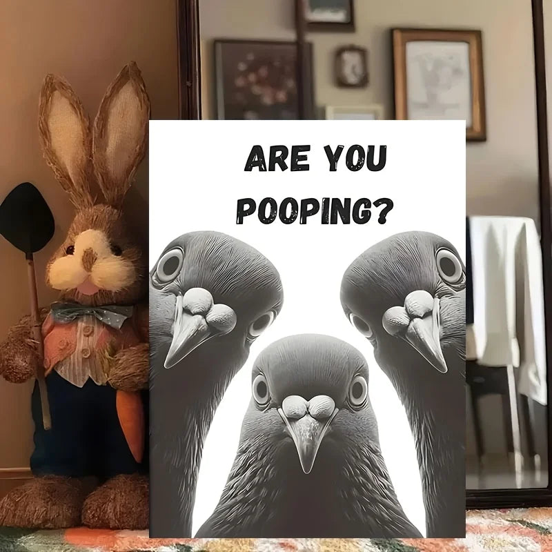 Funny Pigeon Bathroom Canvas Print Poster, Humorous Toilet Wall Art Decor, Unique Creative Wall Art Perfect for Room Decor Peaceful Pleasures Health and Wellness