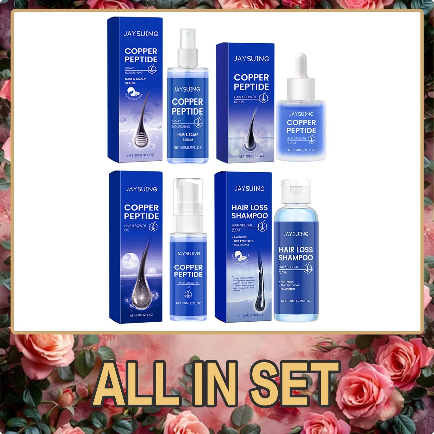 Copper Peptide Hair Growth Set – Shampoo, Serum, Spray & Oil