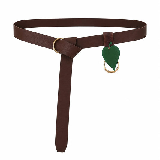 Boho Leaf Pendant Waist Belt Brown Leather Look Ring Dresses Peaceful Pleasures Health and Wellness 2Pcs Set Option 1