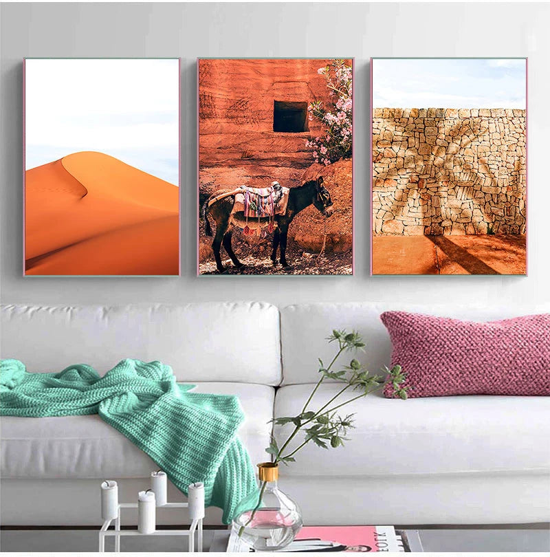 Boho Landscape Wall Art Desert Travel Print Marrakech Poster Camel Canvas Print Painting Wall Picture Living Room Moroccan Decor Peaceful Pleasures Health and Wellness