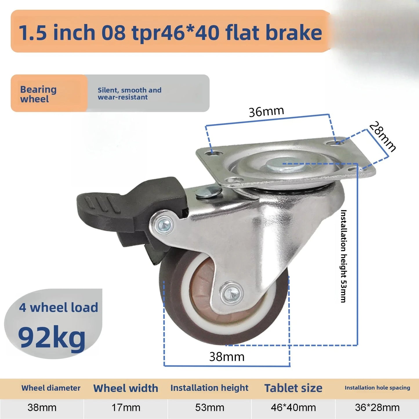 4-Pack Swivel Caster Wheels with Brake – Heavy Duty, 1"–2"