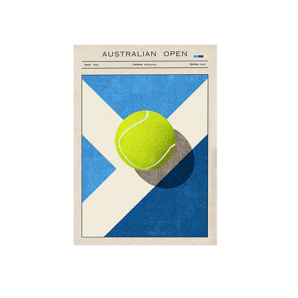 Tennis Evolution Wall Art Poster Aussie Open Canvas Art Prints US Open Wall Decor Picture Wimbledon Tennis Canvas Painting Peaceful Pleasures Health and Wellness PF37796 40x60cm Unframed