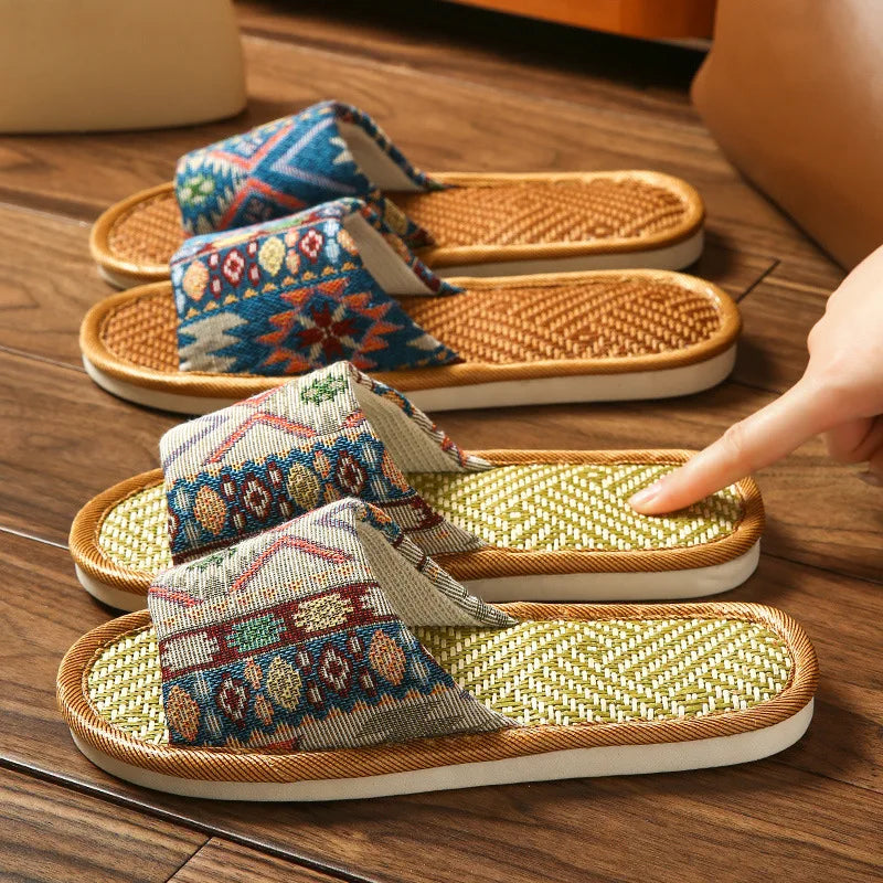Men's Bamboo Woven Rattan Indoor Slippers | Cooling Summer Slides