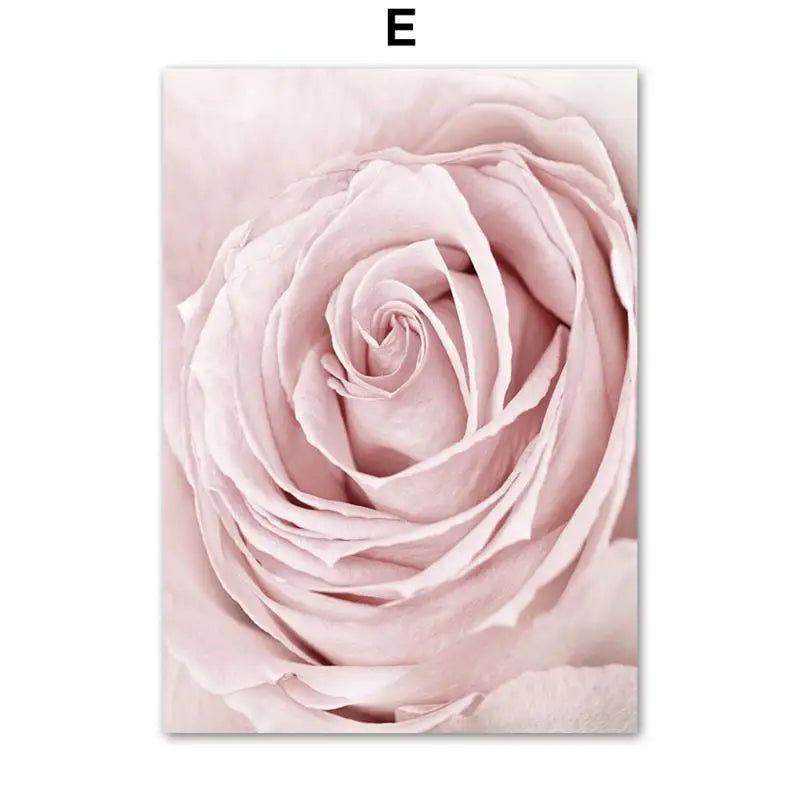Pink Rose Peony Minimalist Canvas Wall Art | Nordic Floral Print