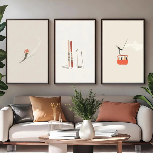 3-Piece Mountain Ski Hut Winter Canvas Wall Art Set | Home Decor Canvas Wall Art Set Peaceful Pleasures Health and Wellness G5104-3pcs 30x40cm Black Framed