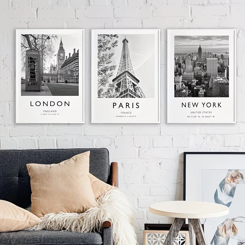 3-Piece London New York Paris Canvas Wall Art Print Set